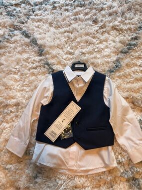 Ollie’s Place Classic White Button-Down Shirt with vest and pants set - NWT